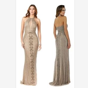 NWT Lara Women's Halter Neck Dress with Keyhole SZ 14 Nude Champagne